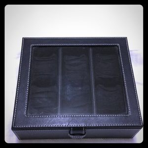 Black leather watch box for 6 watches